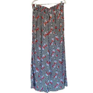 Stella Tweed Stripe and Floral Paperbag Waist Wide Leg Pants Sz 2X Cottagecore